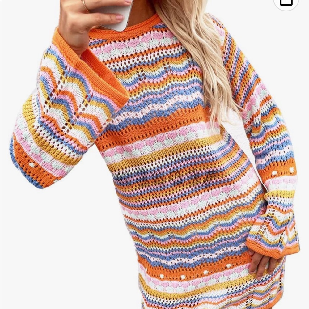 Rainbow Striped Long Sleeve Sweater Dress size S
